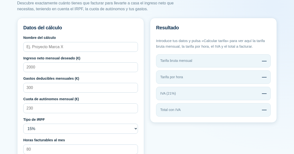 Calculadora de Tarifas para Autónomos